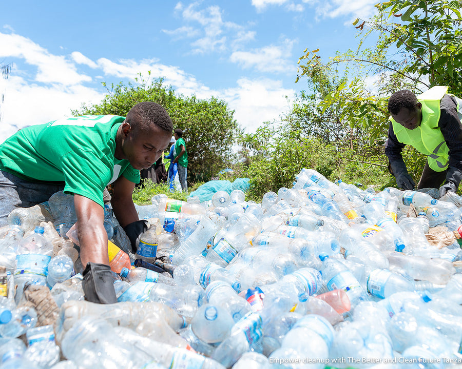 cleaning up the beaches of plastic water bottles in tanzania