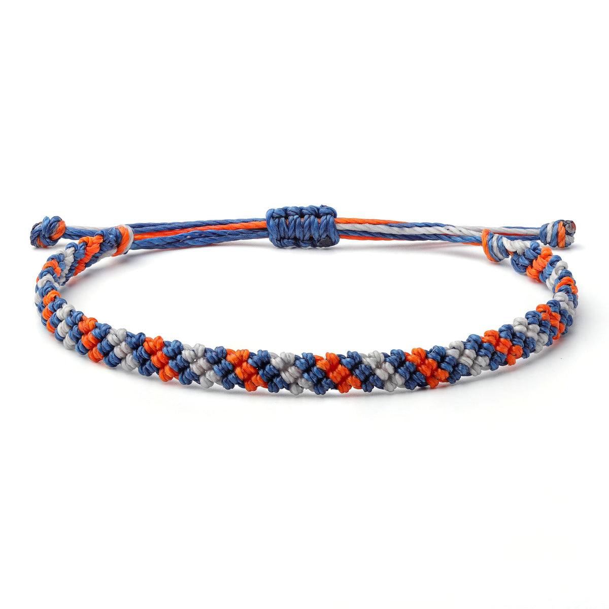 Multi Color Braided Waterproof Bracelet with wax coated thread, colors blue, silver, orange