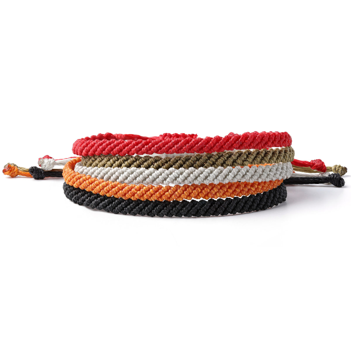 Braided Wax Coated Waterproof Adjustable Bracelet, Red, Green, Silver, Orange, Black