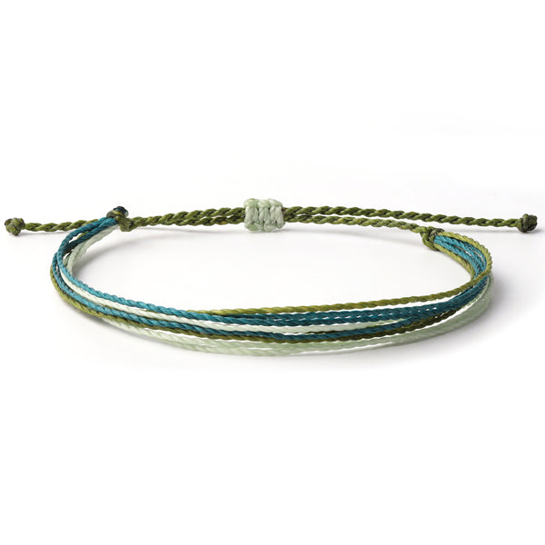 Threaded String Waterproof Wax Bracelet with camo pattern colors green, light blue and white