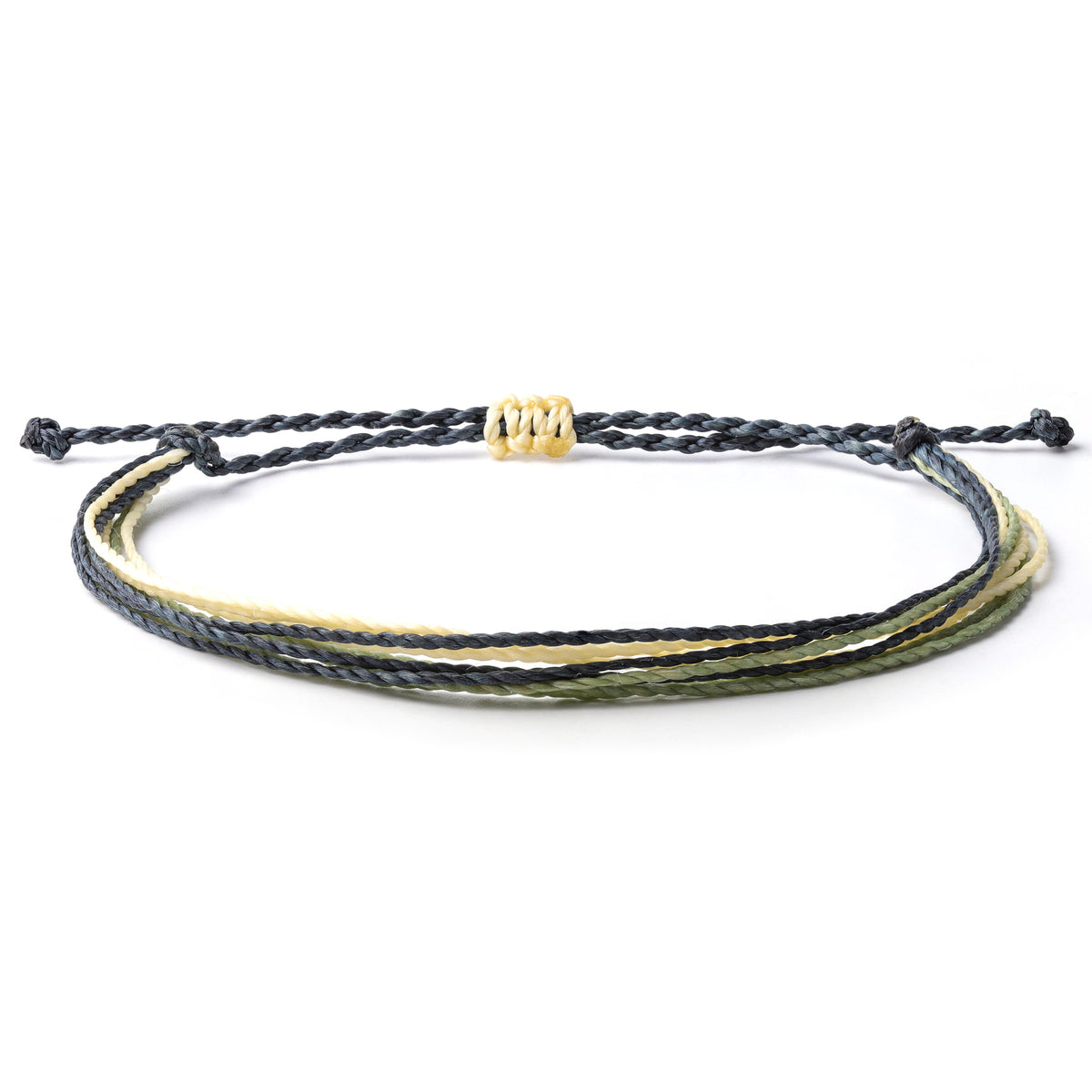 Threaded String Waterproof Wax Bracelet with colors gray, yellow, green