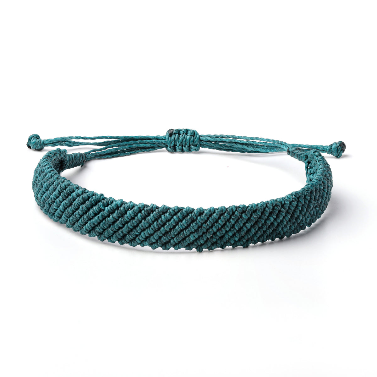 Braided Woven Wax Coated Waterproof Adjustable Bracelet, Teal