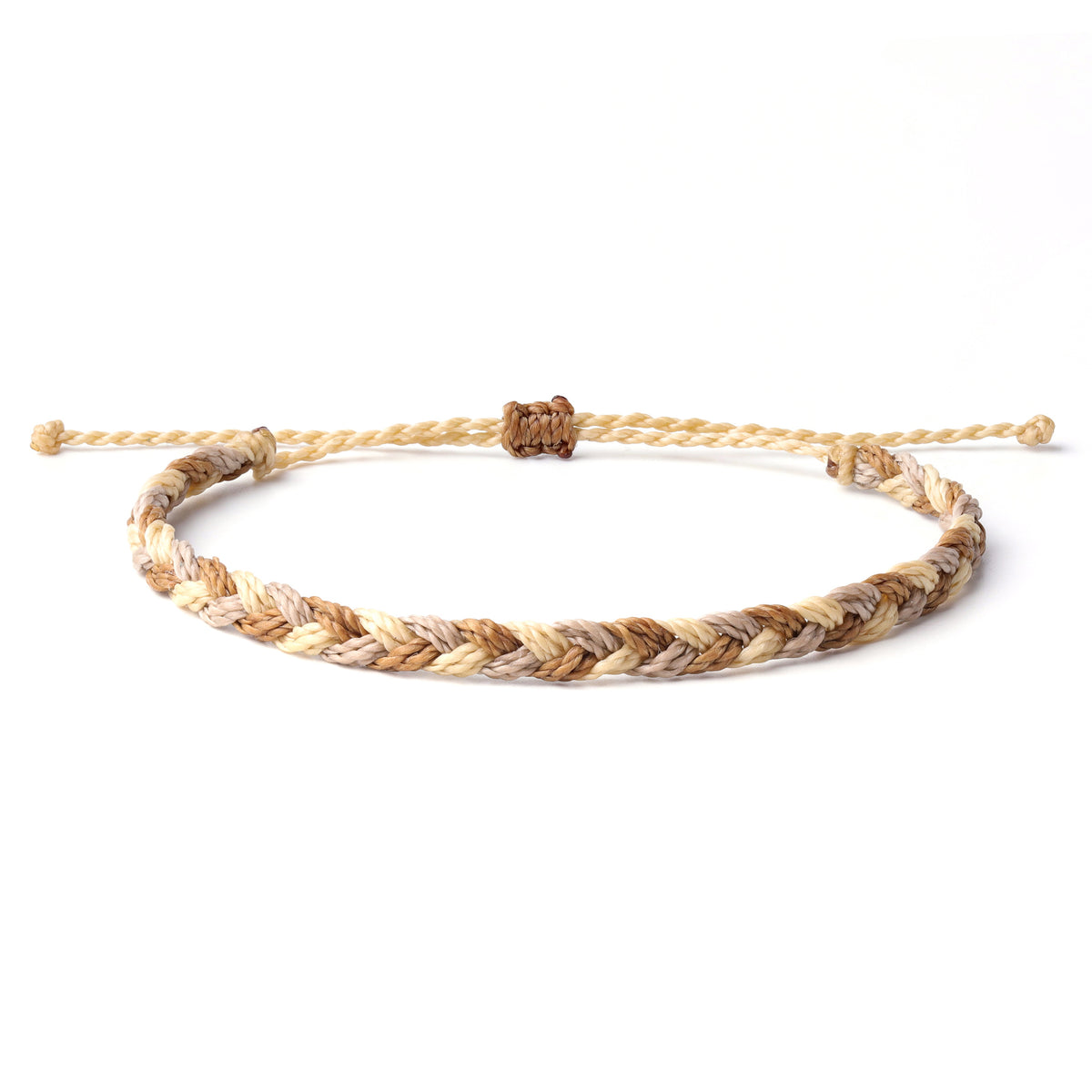 Braided Waterproof Bracelet with wax coated thread and colors beige, brown and off-white