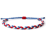 Braided Waterproof Bracelet with wax coated thread and colors red, white and blue, 4th of july