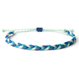 Braided Waterproof Bracelet with wax coated thread and colors white, light blue and deep blue