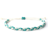 Braided Waterproof Bracelet with wax coated thread and colors white, pastel blue and teal