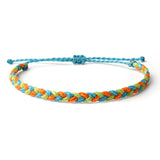 Braided Waterproof Bracelet with wax coated thread and colors blue, green and orange