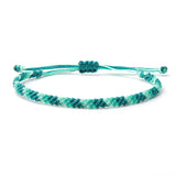Multi Color Braided Waterproof Bracelet with wax coated thread, colors blue, turquoise, teal