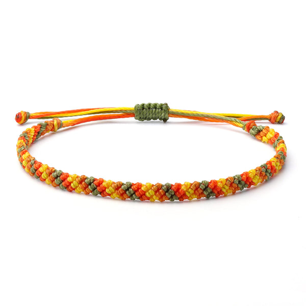 Multi Color Braided Waterproof Bracelet with wax coated thread, colors yellow, green, orange