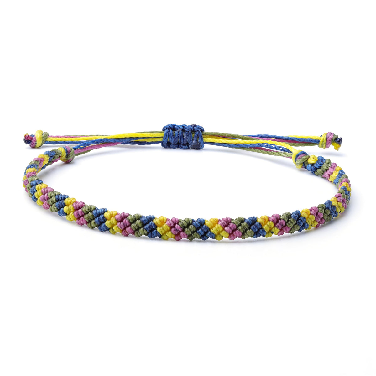 Multi Color Braided Waterproof Bracelet with wax coated thread, colors yellow, pink, blue, green