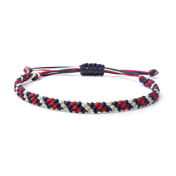 Multi Color Braided Waterproof Bracelet with wax coated thread, colors red, white, blue