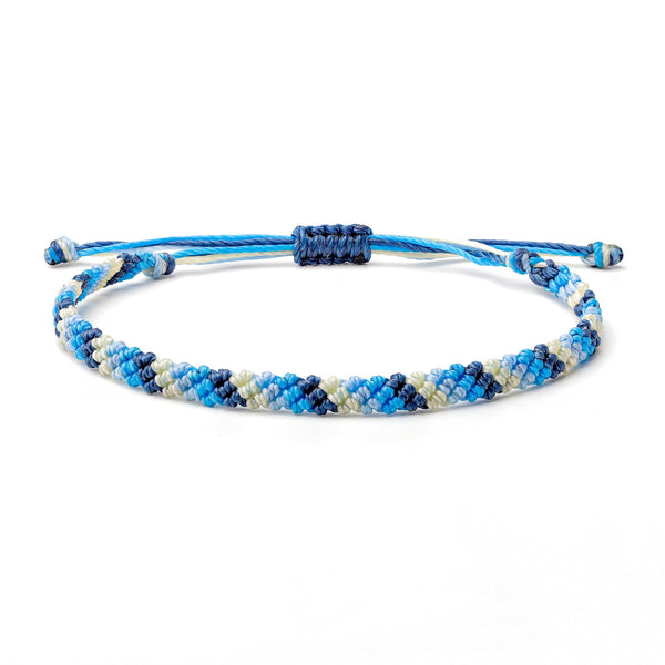 Multi Color Braided Waterproof Bracelet with wax coated thread, colors blue, white, dark blue