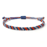Multi Color Braided Waterproof Bracelet with wax coated thread, colors blue, silver, orange