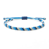 Braided Wax Coated Waterproof Adjustable Bracelet, Multi Color Light Blue, White, Dark Blue, Turquoise