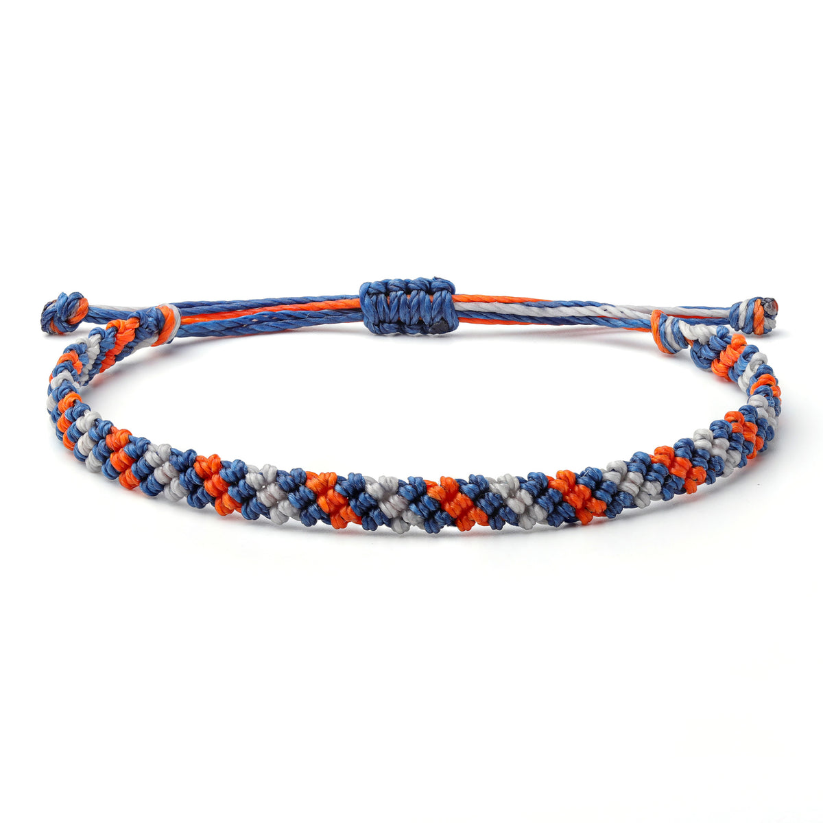 Braided Wax Coated Waterproof Adjustable Bracelet, Multi Color Blue, Orange, Silver
