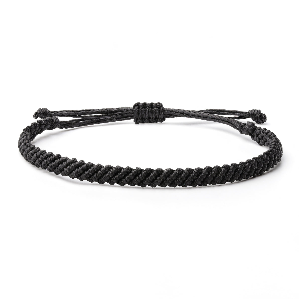 Braided Wax Coated Waterproof Adjustable Bracelet, Black