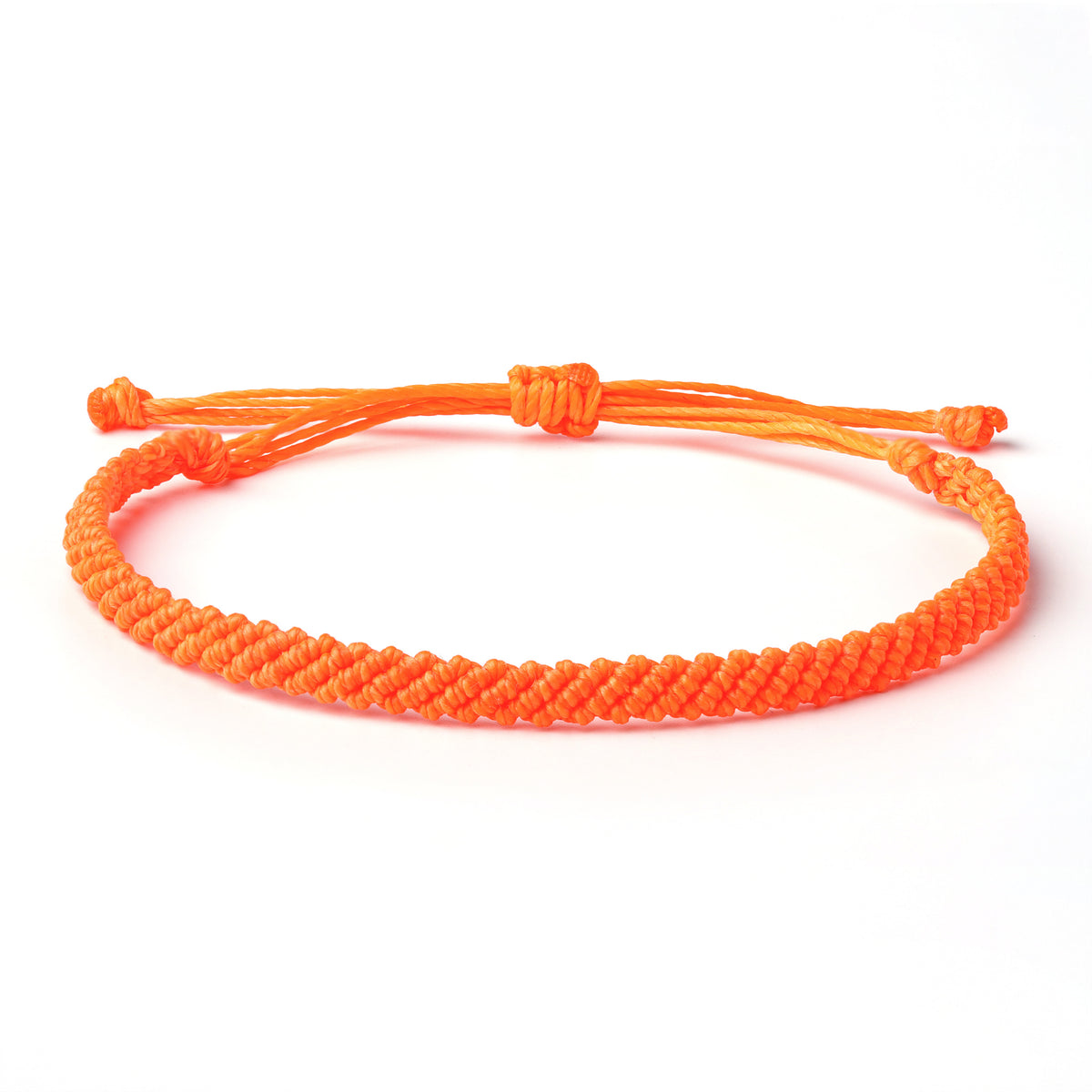 Braided Wax Coated Waterproof Adjustable Bracelet, Neon Orange