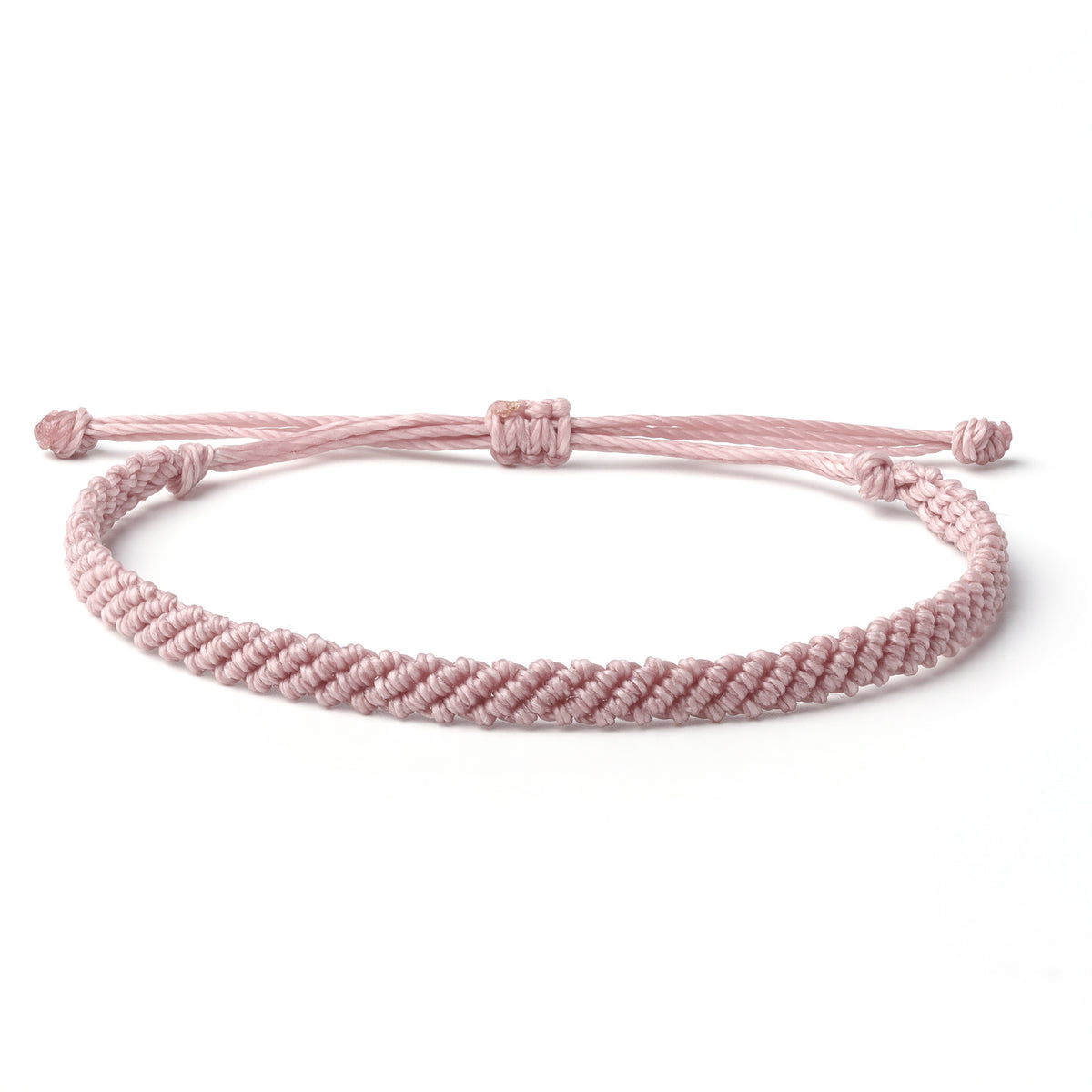Braided Wax Coated Waterproof Adjustable Bracelet, Pastel Pink
