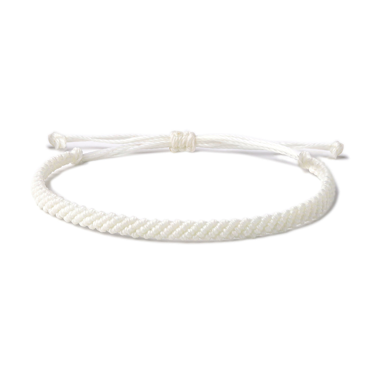 Braided Wax Coated Waterproof Adjustable Bracelet, White