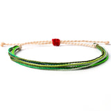 Threaded String Waterproof Wax Bracelet with colors, white, red, hunter green, army green, bright green