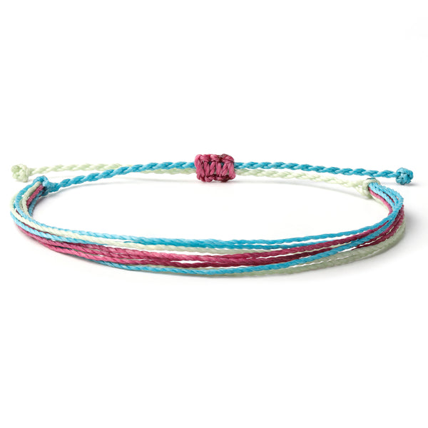 Threaded String Waterproof Wax Bracelet with colors, blue, white, purple, pink