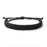 Braided Woven Wax Coated Waterproof Adjustable Bracelet, Black