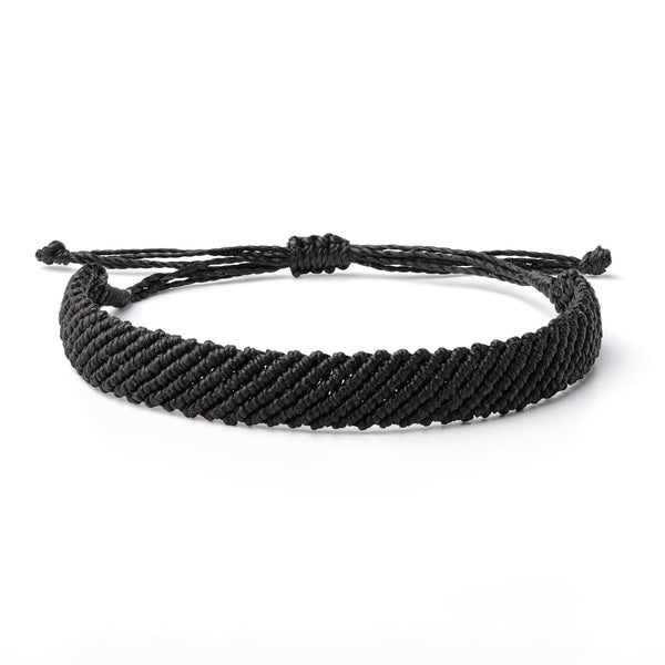 Braided Woven Wax Coated Waterproof Adjustable Bracelet, Black