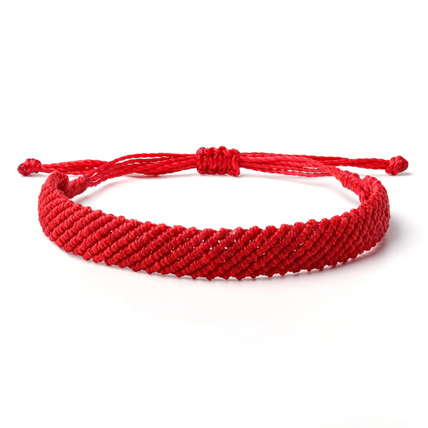Braided Woven Wax Coated Waterproof Adjustable Bracelet, Red